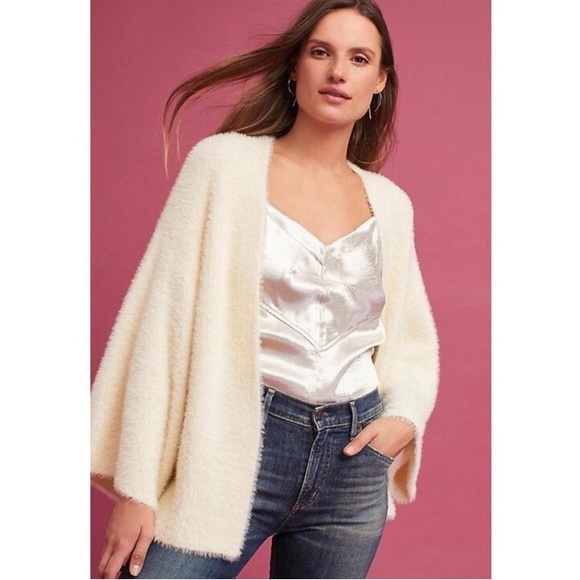Anthropologie Sweaters - Anthropologie Sleeping on Snow Ivory Open Front Cardigan One Size Fuzzy Sweater